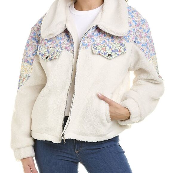 Lea & Viola | L | Floral Teddy Jacket floral trimmed zip up fleece jacket - Picture 1 of 8